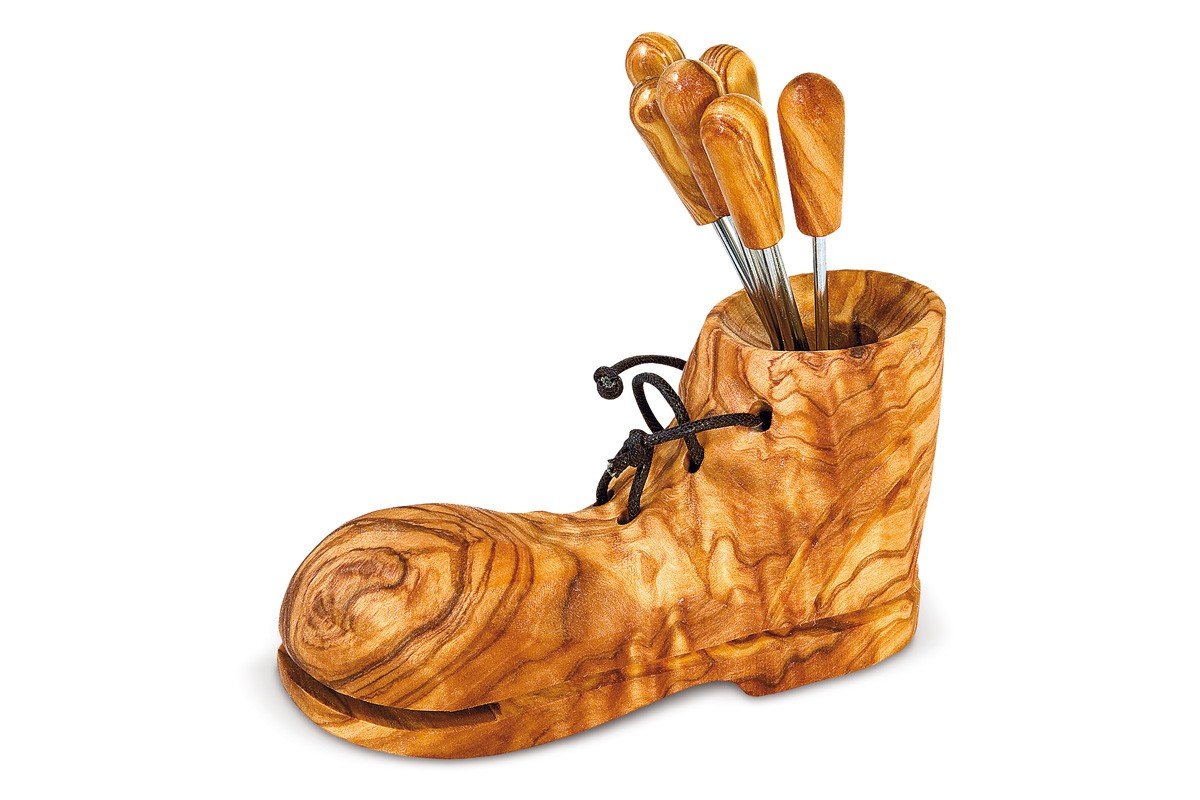 Porte fourchettes en bois d'olivier Scarpone un accessoire de table artisanal