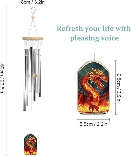 Miniatura 2 de Campanillas de viento de aluminio de 20.5 pulgadas para exteriores, diseño de rey dragón en fuego, campanillas de viento con 6 tubos de aluminio,