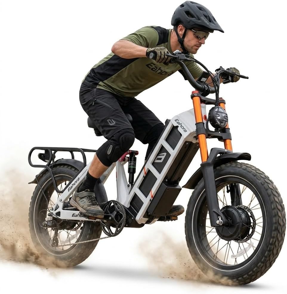2026 Eahora 5400W Juliet Pro 2 Electric Bike for Adults 43MPH Dual Motor 70Ah Ebike 200Miles Long Range Electric Bicycle, 20'' Fat Tire Full Suspension Electric Mountain Bike for Commuting/Delivery