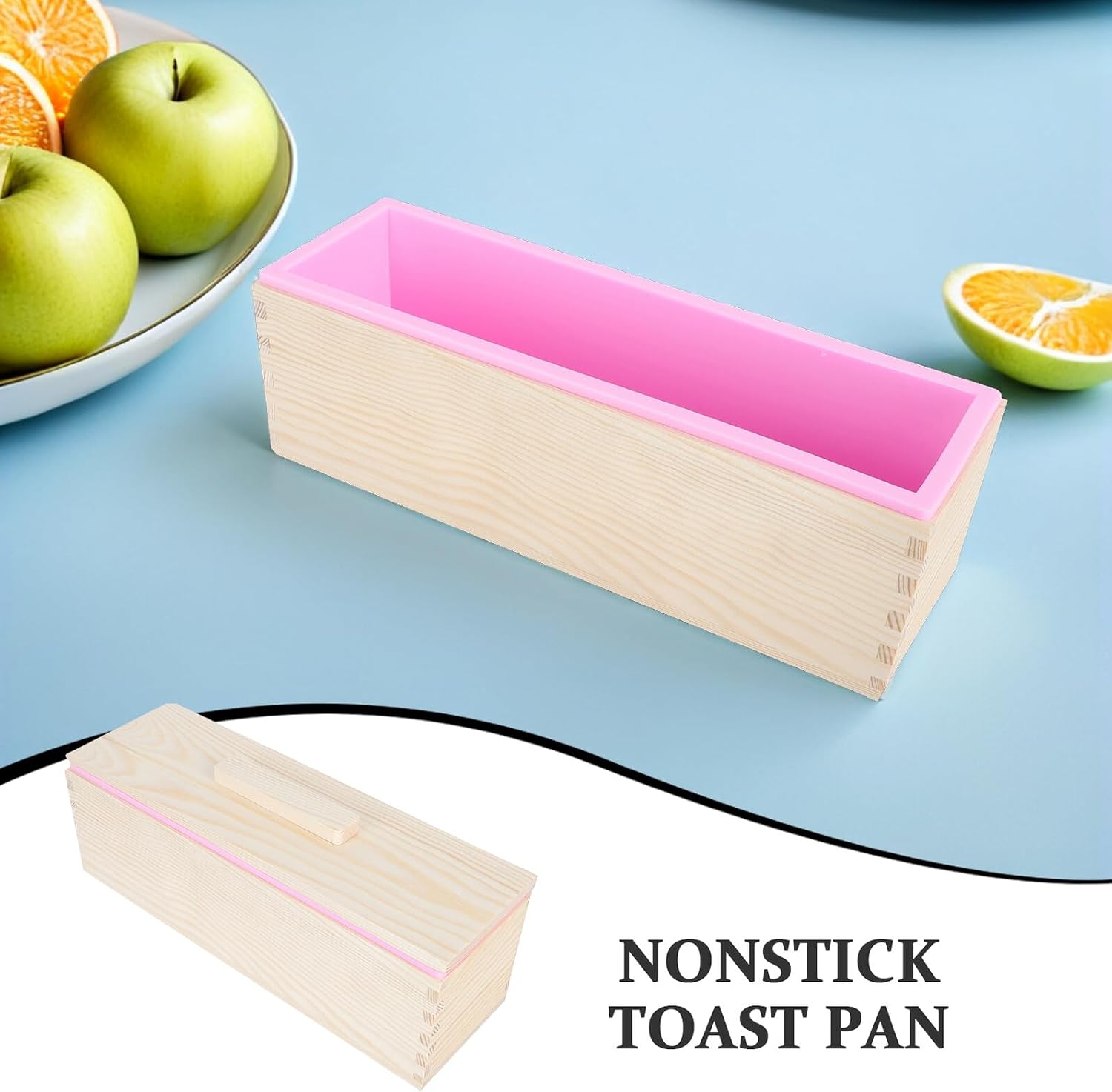 Wooden Rectangular Bread Loaf Pan with Non-stick Surface and Cover, 2pcs Set Including Pink and Purple Toast Mold Boxes for Baking and Kitchen Storage