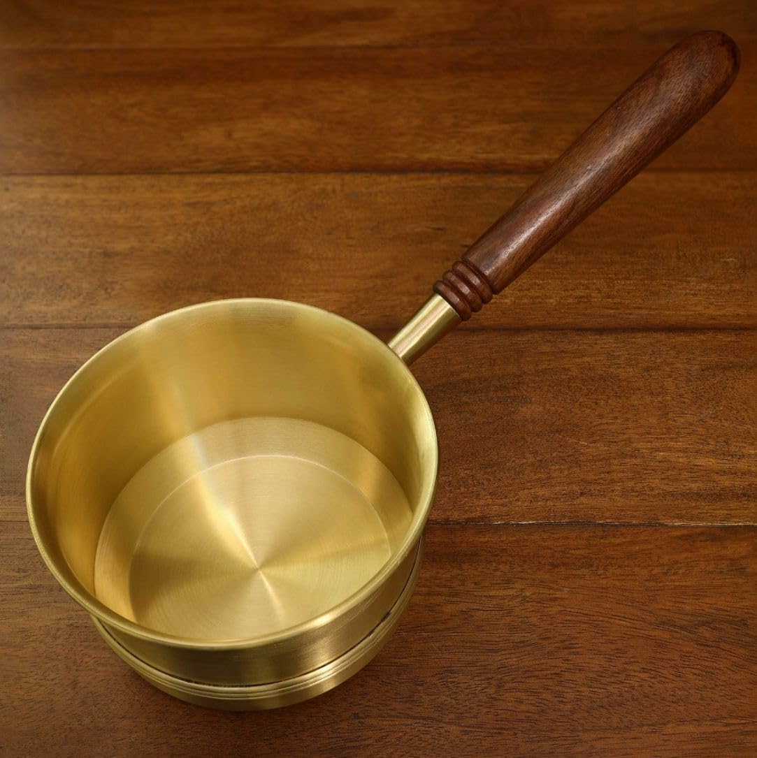 Sanatan Siddhi Brass Tea Pan with Wooden Handle