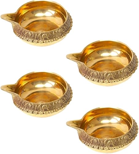 BUYERWELL Diya Kuber Diya - Lámpara de aceite de Puja india hecha a mano, diseño grabado, Diya para Diwali Pooja Diwali, regalo de 2.5 pulgadas