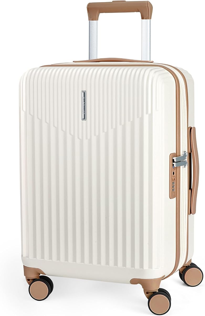 Maleta de mano giratoria de 20", PC rígida expandible, candado TSA, color beige