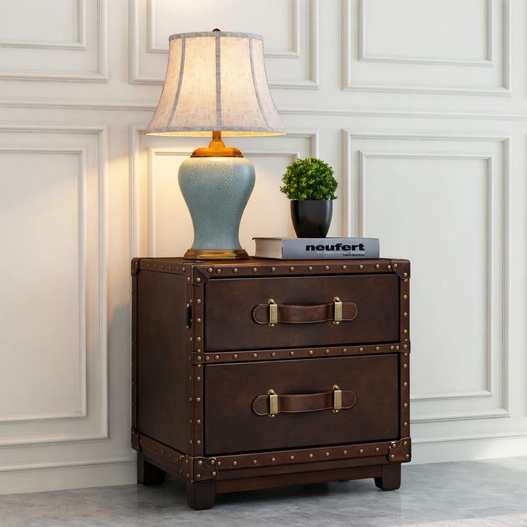 Sheesham Wood Leather Trunk Box Storage Box with Drawer Handmade Chest Box for Living Room Decorative Coffee Table for Home & Office (Dark Brown)-image-12