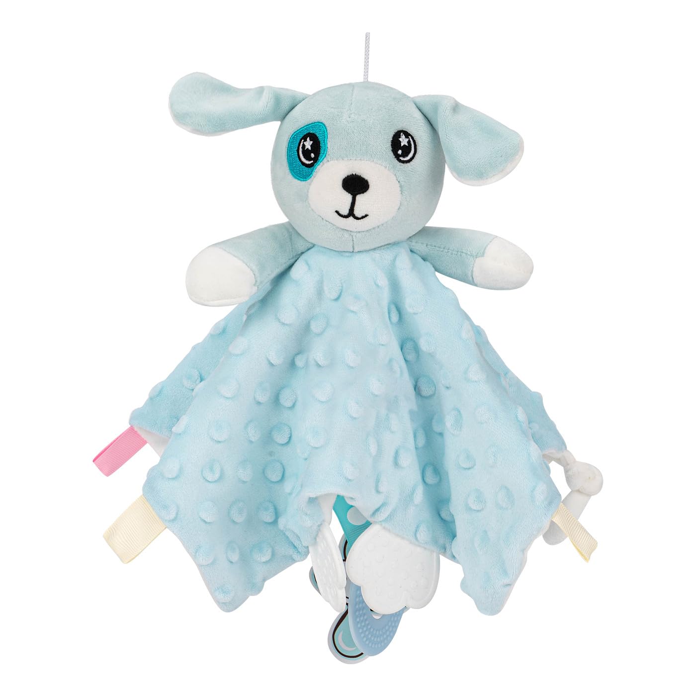 ZIGJOY Baby Comforter with Bell Cuddle Blanket with Tags Taggy Blanket Taggie Gift for Newborn Baby Boys Girls, Blue Puppy