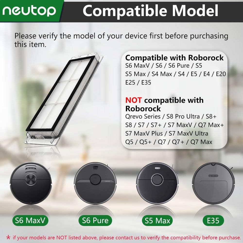 Neutop Replacement Filters Parts, Compatible with Roborock S6 MaxV/Pure, S6, S5, S5 Max, S4 Max, S4, E5, E4, E20, E25, E35, Robot Vacuums, 8-pack. - Image 3
