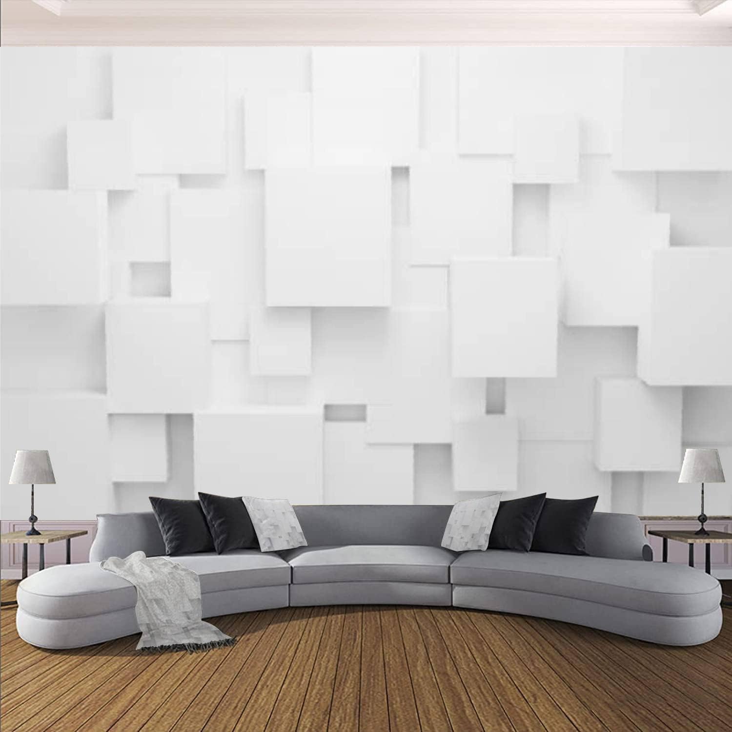 VGHUYEVOGERE Modern 3D Abstract White Wall Mural Peel & Stick PVC Wallpaper for Living Room, Bedroom, Wall Decor