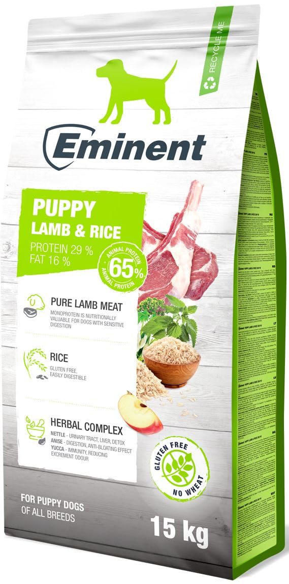 Eminent Puppy Lamb & Rice bezglutenowa karma dla psów, sucha karma wysokiej jakości dla szczeniaków, ciężarnych i karmiących suk wszystkich ras (15 kg)