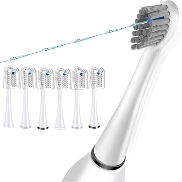 Flossing Toothbrush Head Replacement, 6 Count, Compatible with Water-pik Sonic Fusion / 2.0 SF-01, SF-02, SF03 & SF-04 White, Compact6Packs