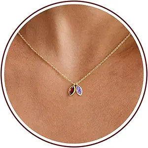 Birthstone Necklace for Women Dainty Gold Necklace with 2 Birthstone Christmas Stocking Stuffers Teen Girl Gifts Trendy Stuff Birthday Gift Moms 2025 Graduation Gift Adjustable Anniversary Jewelry for Daughter Girlfriend Friend