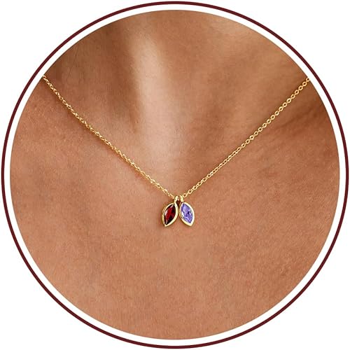 Birthstone Necklace for Women Dainty Gold Necklace with 2 Birthstone Christmas Stocking Stuffers Teen Girl Gifts Trendy Stuff Birthday Gift Moms 2025 Graduation Gift Adjustable Anniversary Jewelry for Daughter Girlfriend Friend
