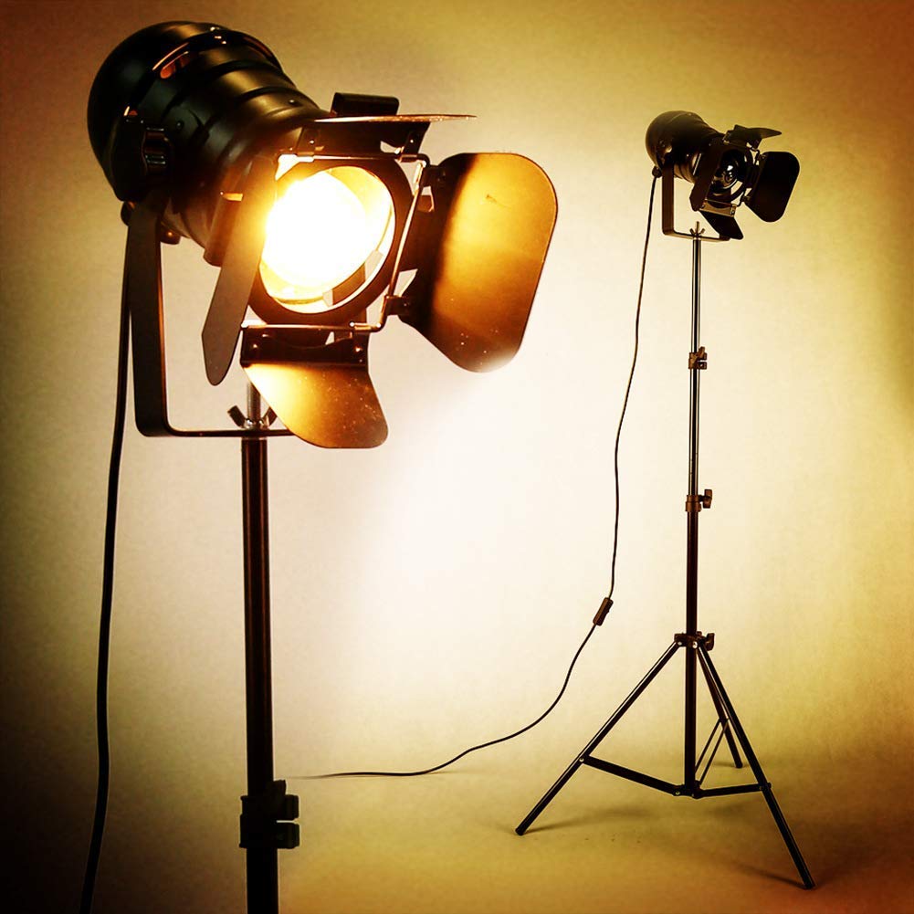 Industriale nero treppiede lampada da terra Stand luci, 5m cavo con interruttore in piedi luce treppiede collo d'oca per soggiorno camera da letto ufficio bar illuminazione, 2 confezioni