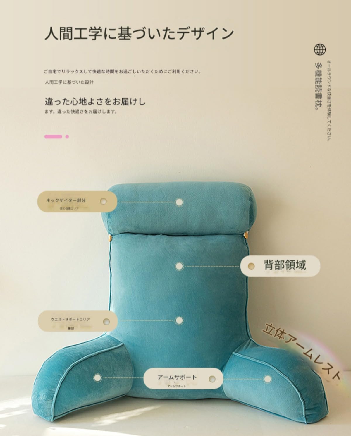 BQQB 背もたれクッション ベッド用 座椅子 枕付き 低反発 レストクッション 腰楽 ベッド クッション 背もたれ テレビ枕 腰枕