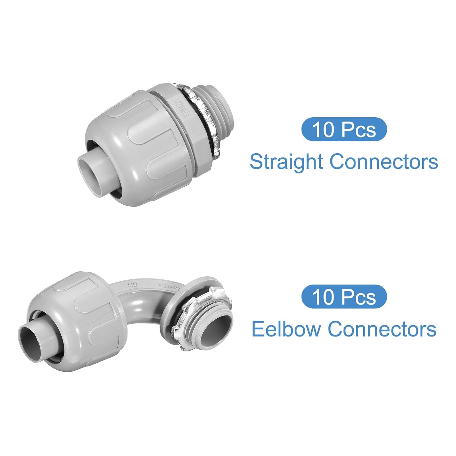 MECCANIXITY 20pcs 1/2" NPT Liquid Tight Connector PVC Electrical Conduit Fittings Flexible 180 Degree and 90 Degree for Tube