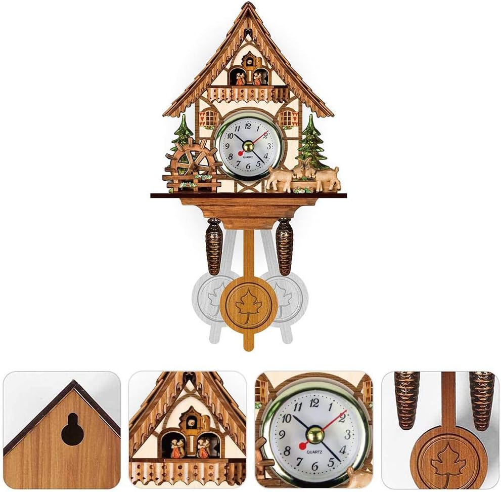 JTLB Birdhouse Cuckoo Clock with Swing Bell, Pendulum, Automatic, Traditional European Wall Clock, Home Decoration, Plastic + Medium Density Fiberboard (CM005)