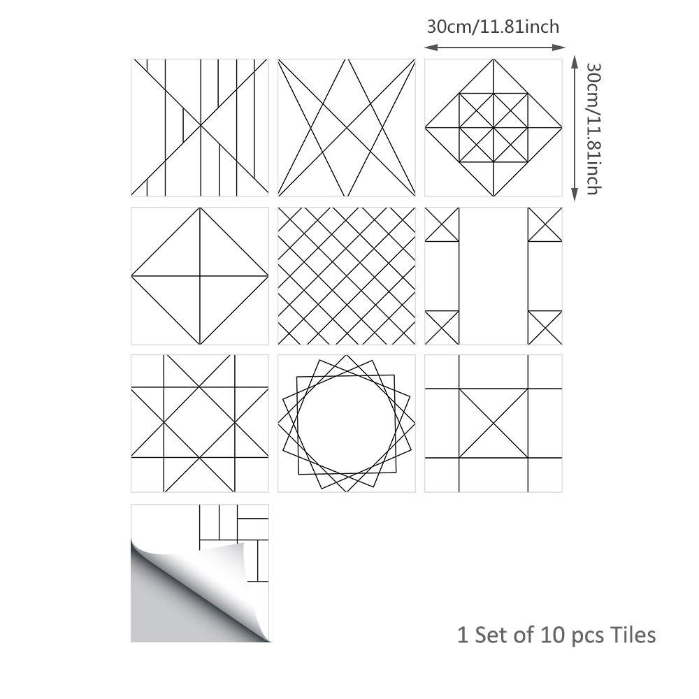 Pegatinas para azulejos de cocina, baño, 30 cm x 30 cm, diseño simple, autoadhesivas, impermeables, cocina, baño, sala de estar, TV, decoración de fondo 1 juego de 10 piezas