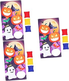 Unomor 3 Sets Sandbag Throwing Game Flag Banner Bean Bag for Kids Toys for Children Halloween Toss Games Halloween Bag Toss Game Halloween Bean Bag Toss Hanging Flag Sandbag Throwing Toy