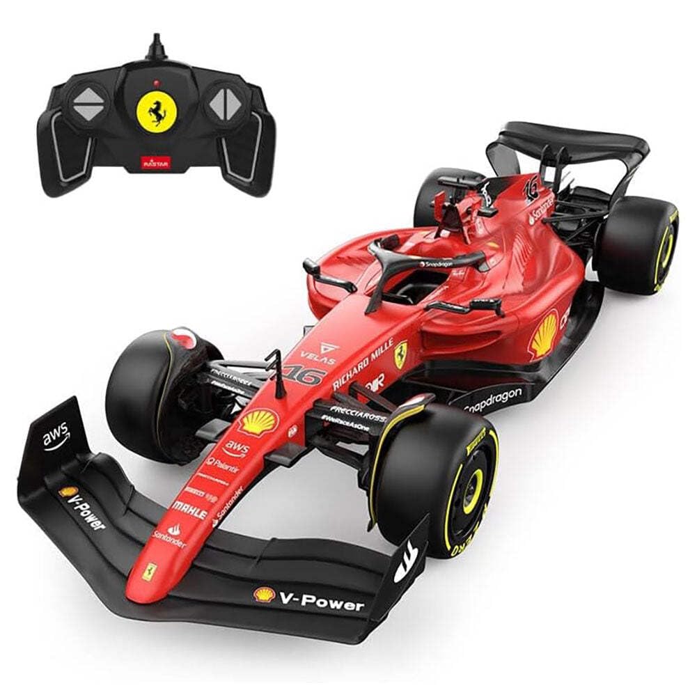 CMJ RC Cars Ferrari F1-75 Voiture Télécommandée (échelle 1:18) - Voiture Télécommandée 2022 Pilotes de Formule 1 - Charles Leclerc + Carlos Sainz Conduire pour survivre