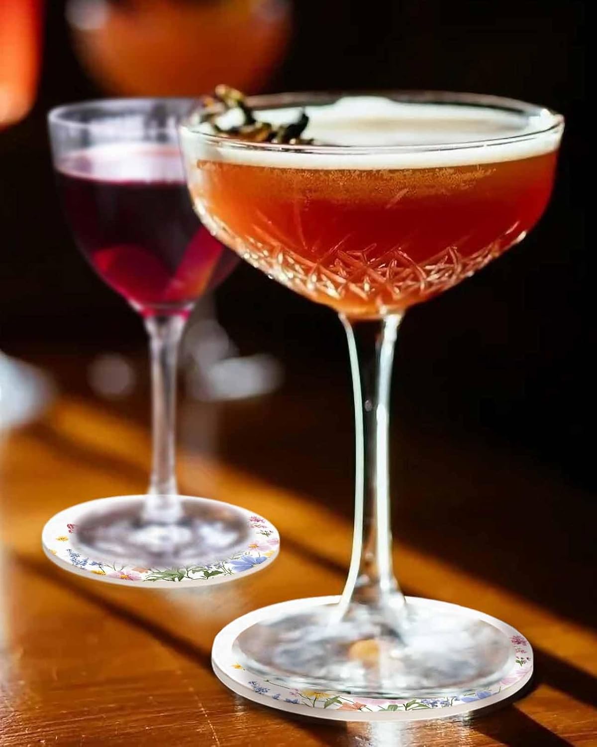 Coaster for Drinks 6 Pack,Spring Flower Leaf Butterfly Watercolor Absorbent Round Ceramic Stone with Cork Base and Metal Holder,Summer Farm Plant Cup Mats for Home Dining Coffee Tables