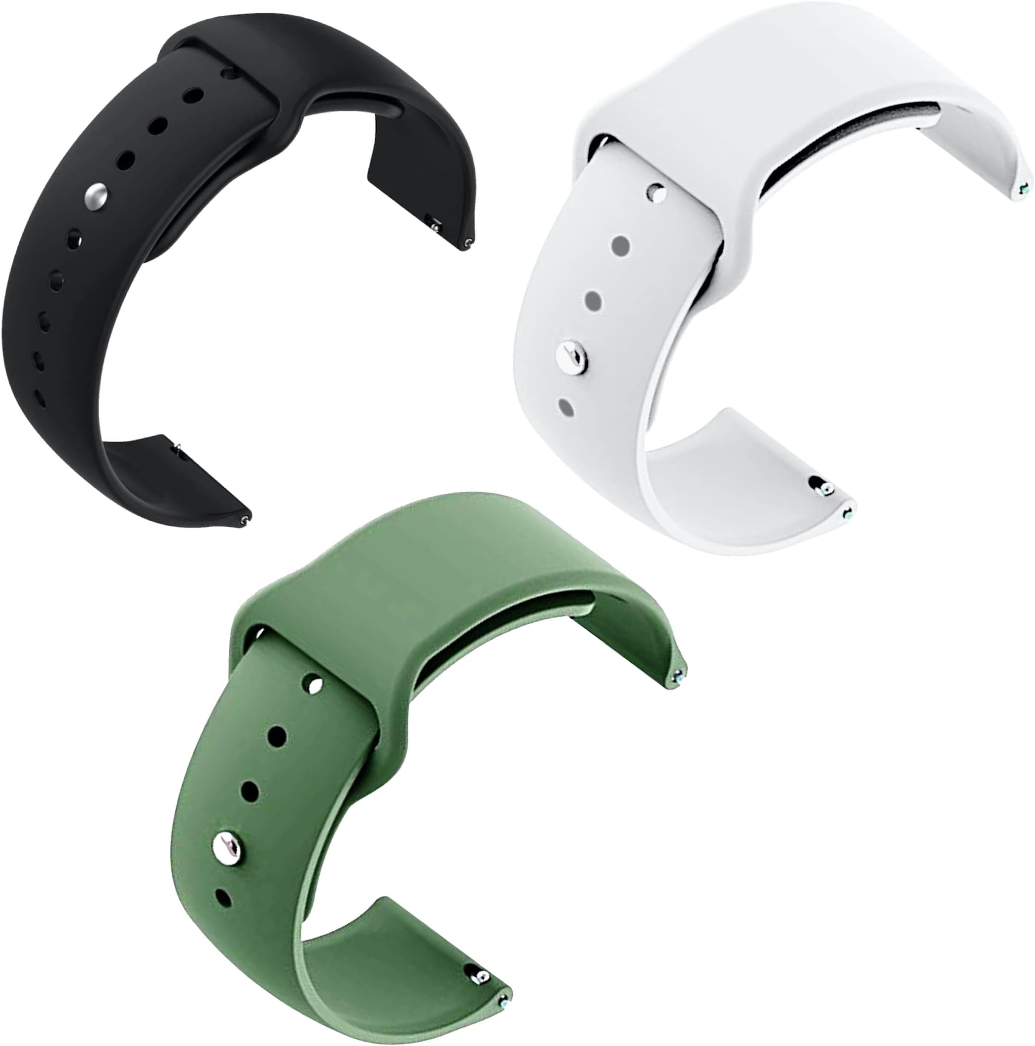Soft Silicone Strap Replacement Band for Apple || Realme || Boat || Noise || Fireboltt || Amazfit || Samsung || Oneplus Smart Watch Straps (Black/White/Green, 20MM)
