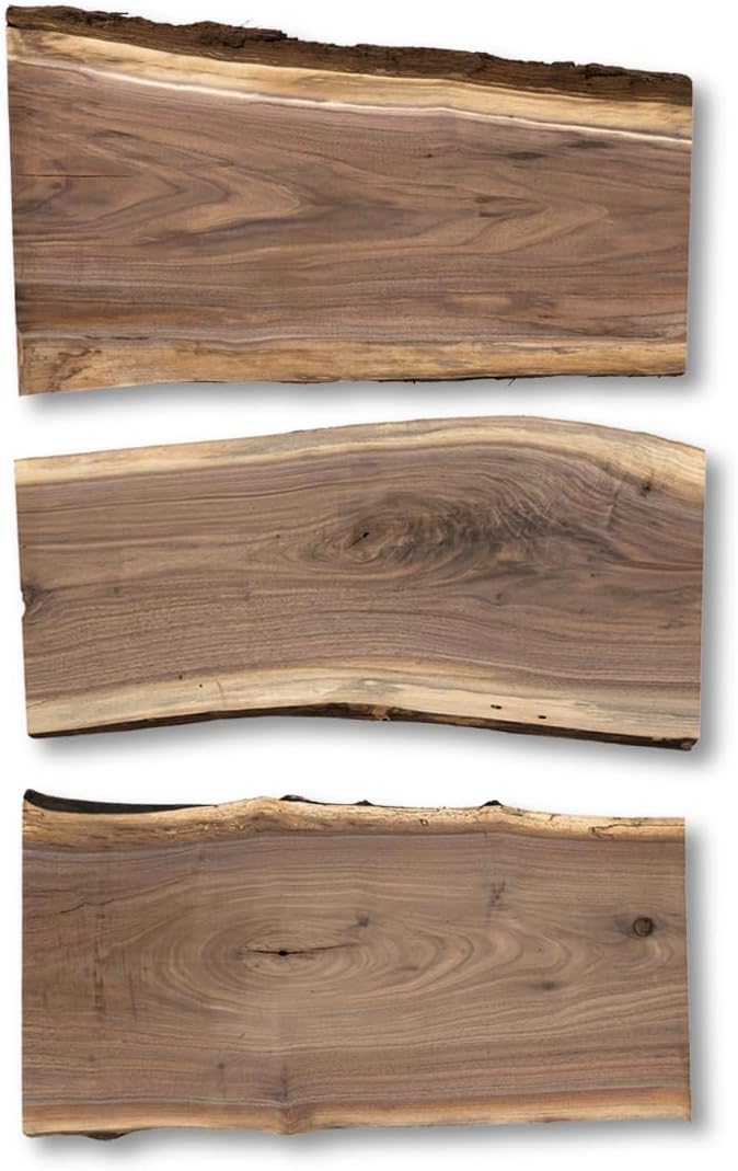 WALRUS OIL - Real Live Edge Rustic Walnut Wood Slabs, 24" Long x 10-14" Wide x 7/8" Thick (3-Pack)