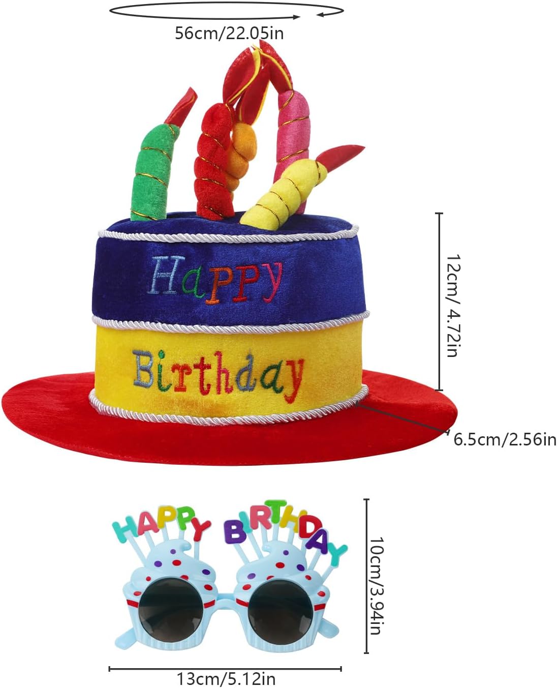 Starsouce Plush Happy Birthday Hat & Sunglasses Set Funny Birthday Cake Hat Novelty Party Favors Costume Accessory for Adults image 5