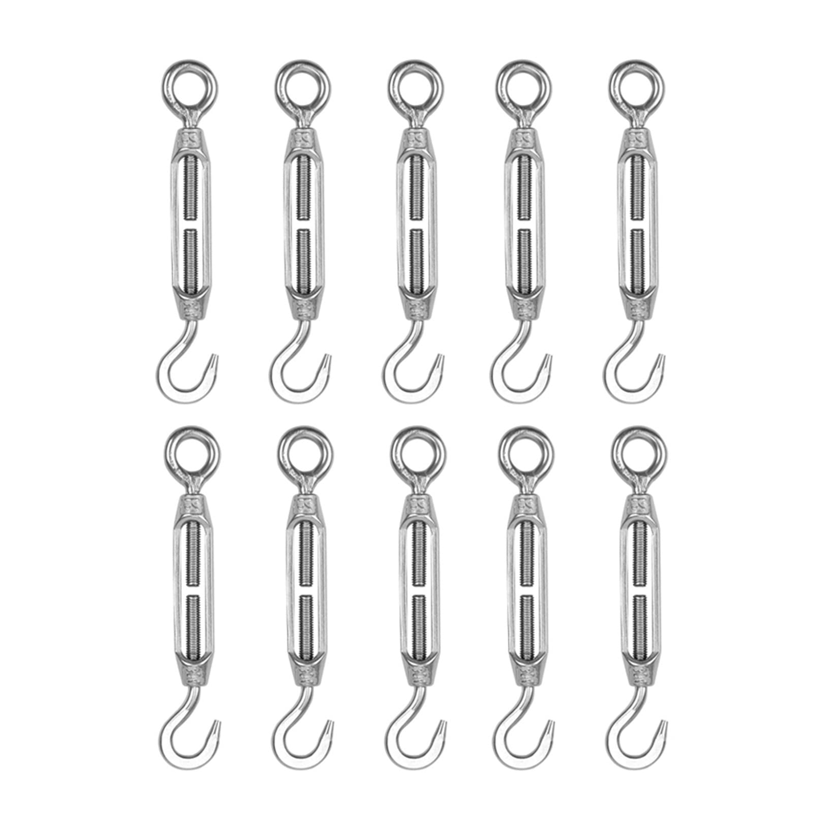 Tensor de Cable con Tensor de Cadena, Tensor de Cuerda metálica Ajustable Estilo Europeo con Gancho y Ojo Plateado 304SS M4M5M6 2/6/10 Uds(M6,10pcs)
