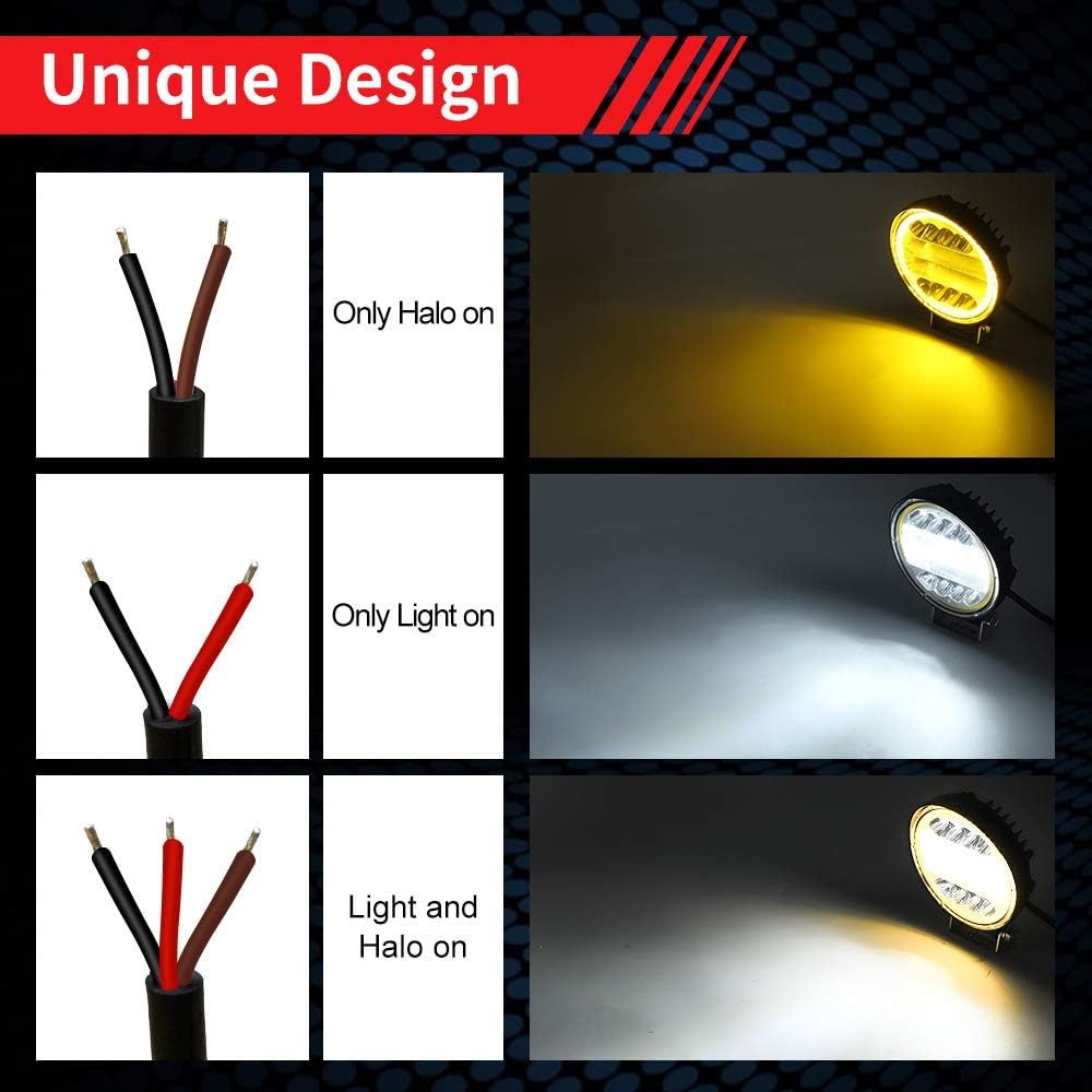 72W LED Work Light with Angel Eye, 2PCS Fog Lights LED Driving Spotlights 12V 24V foglight Auxiliary Lights for Off Road Truck Tractor Car 4x4 ATV UTV SUV Boat