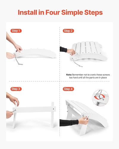 VEVOR Adirondack Ottoman, 17.7L x 19.7W x 13.8H Inch HDPE Plastic Folding Adirondack Ottoman, Weather-Resistant Foot Rest for Adirondack Chair, Widely Used for Outside Porch Pool Lawn Backyard, White - 4