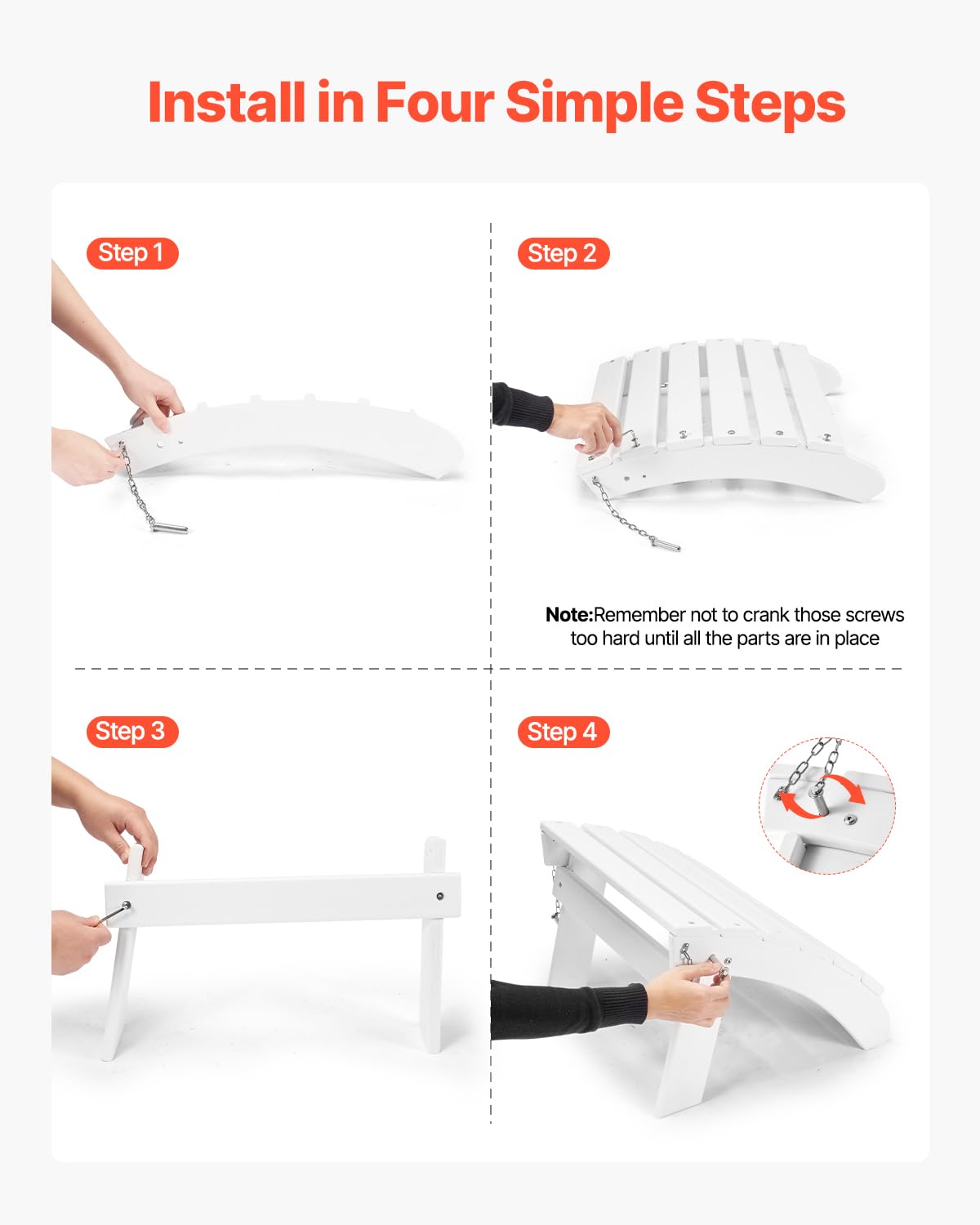 VEVOR Repose-pieds Pliable Adirondack, 450x500x350 mm, en PEHD, Résistant aux Intempéries pour Chaise Adirondack, Montage Facile, pour Extérieur, Patio, Porche, Piscine, Pelouse, Arrière-cour, Blanc