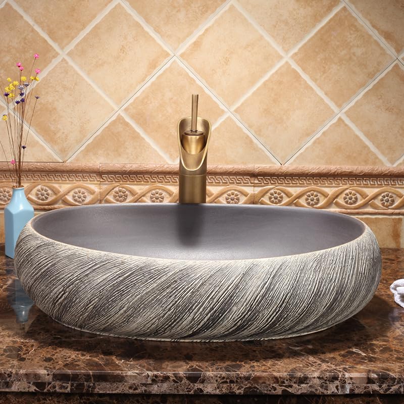 Okrągły ceramiczny zlew w stylu retro – artystyczna umywalka na blat do łazienki stylowa dekoracja łazienki trwała i łatwa do czyszczenia idealna do remontu domu