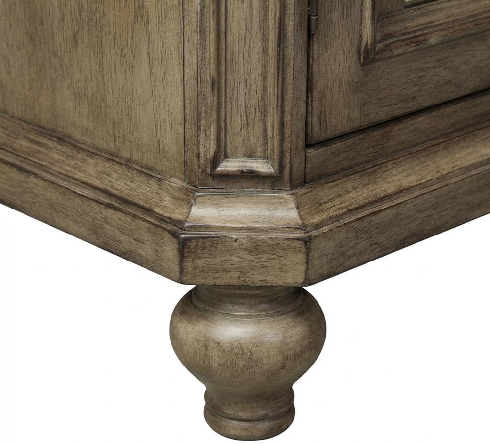 Heathered Taupe Credenza and Hutch Set, Rubberwood Solids, Cathedral White Oak Veneers, Durable Construction, Elegant Storage Solution