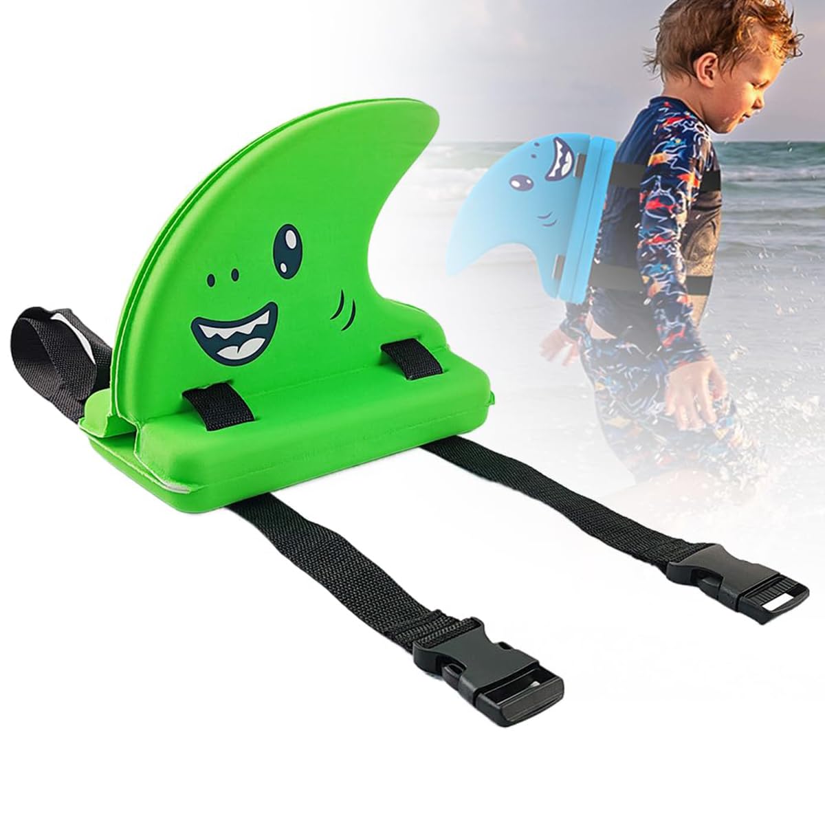 Kid's Sharks Fin Back Float Board, Shark Fin Swimming Aid For Kids, Swimming Float, Swimming Fin Float Safety Swim Trainer, Wearable Shark Float With Adjustable Belt (Green)