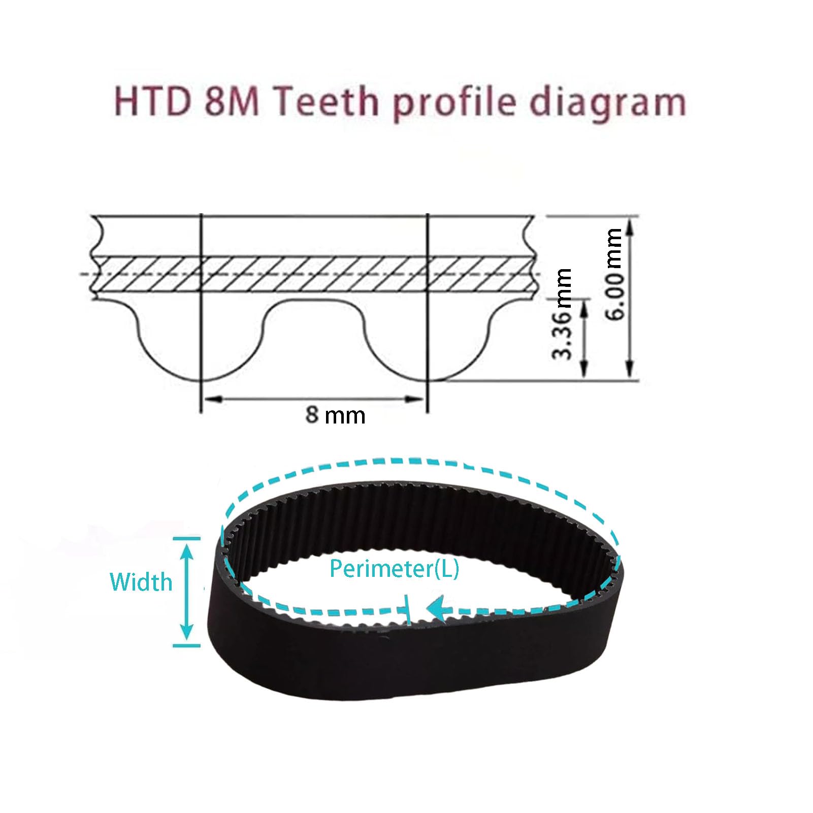 HTD-8M Cinghia di Distribuzione a Ciclo Chiuso,Cinghia Dentate in Gomma,Passo 8 mm,larghezza 30 mm,circonferenza 1232 mm, 154 Denti,Nero