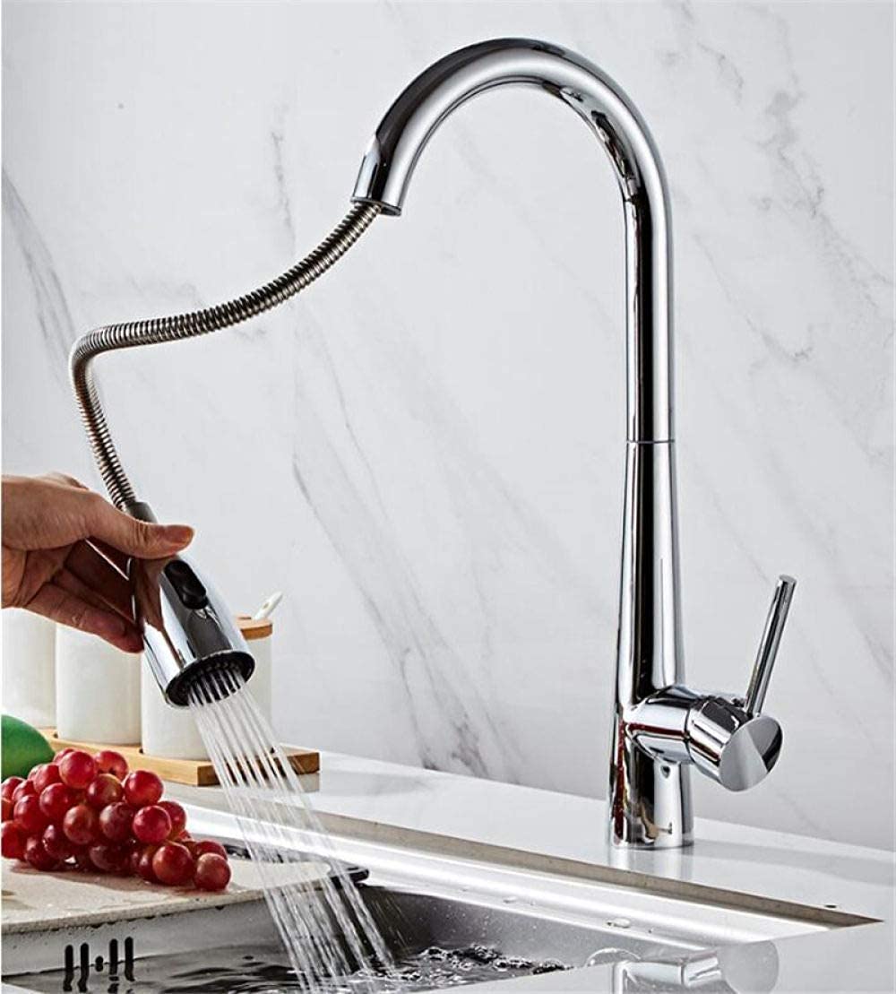 Grifo del fregadero Baño de cocina, Grifo mezclador de cocina, Grifos de cocina Grifo del fregadero Grifo de cocina extraíble Grifo monomando giratorio de un solo orificio Grifo mezclador de agua,A/a