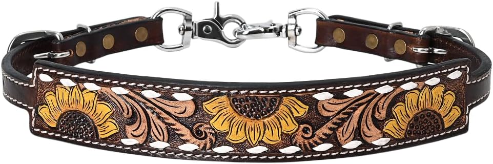 HILASON Western Horse Headstall Breast Collar Wither Strap Leather Sunflower Carving | Tack for Horses
