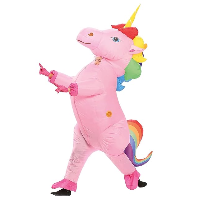 AirSuit® Disfraz de unicornio hinchable XXL | Disfraz de humor hinchable | Talla adulto 160 a 190cm | Poliéster | Agradable de llevar | Resistente | Sistema de hinchado incluido | OriginalCup®.