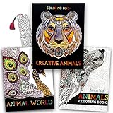 Animal Coloring Book Set for Adults -- Pack of 3 Premium Adult Coloring Books (Animals Collection)