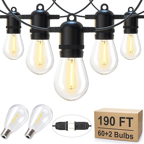 Miniatura 9 de Brightown -Guirnalda de luces led para exterior regulable, 40 bombillas globo G40 de plástico, toda resistente al clima, luz comercial, para colgar