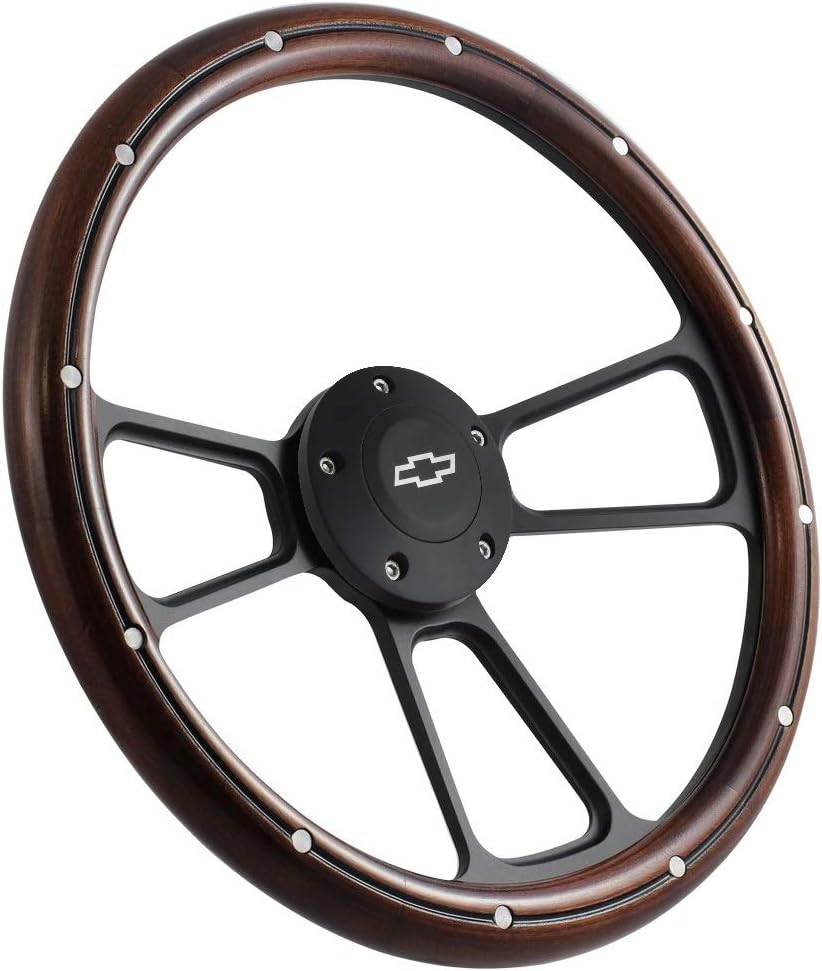 14" Real Mahogany Wood Steering Wheel w/Black Chevy Horn for Chevy C/K Series Truck