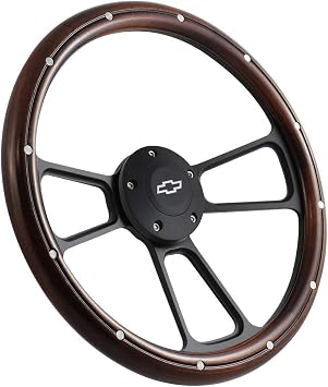 14" Real Mahogany Wood Steering Wheel w/Black Chevy Horn for Chevy C/K Series Truck