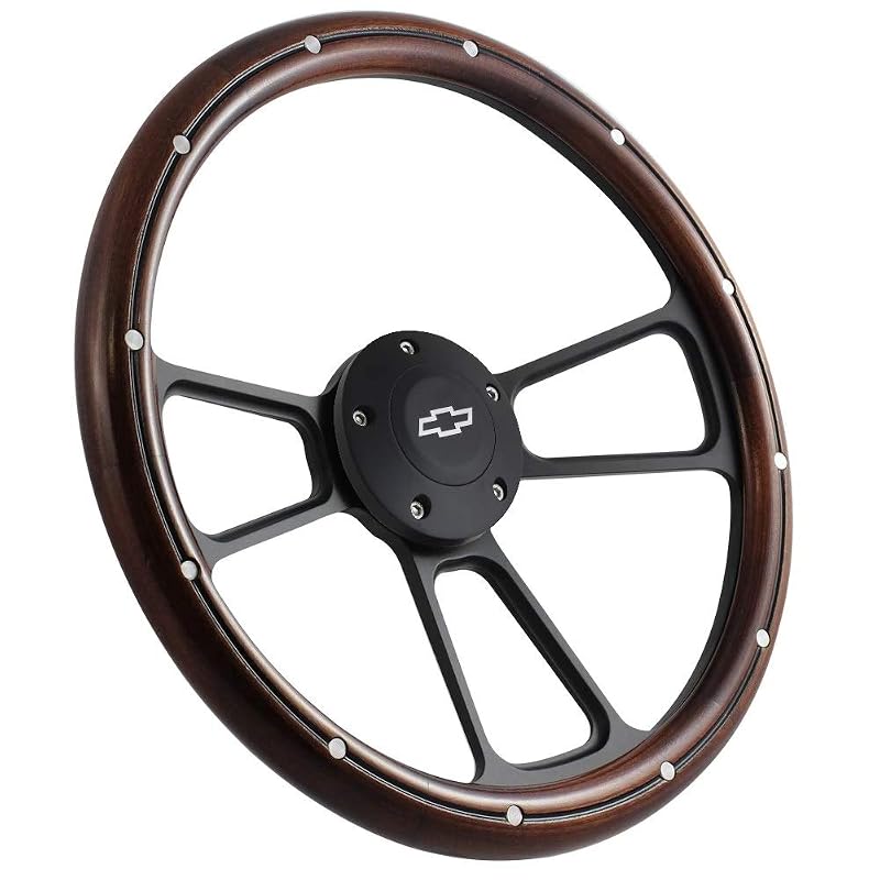 Volante de Madeira Mahogany Real de 14 pol. com Botão de Buzina Preto Chevy para Caminhão Chevy C/K