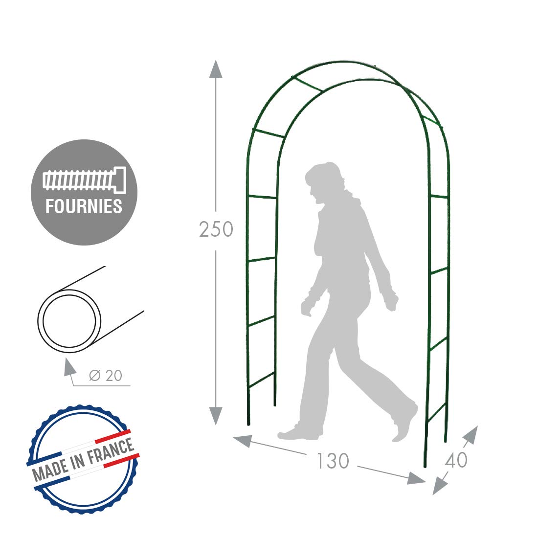 Louis Moulin Arche Tube Rond 20 Classique 130x40x250 cm - Fer Vieilli - Made in France