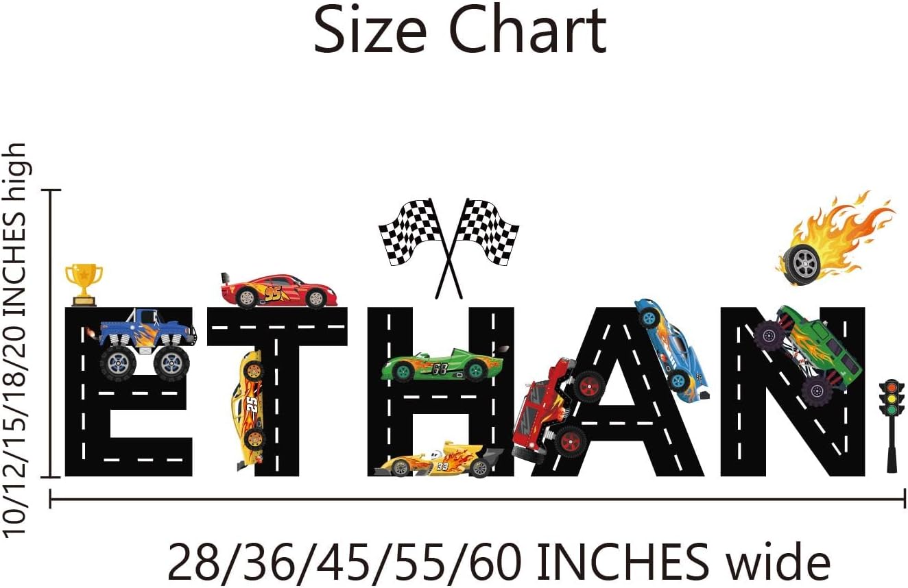 Generic Custom Racing Car Name Wall Decal - Ethan - Vinyl - Black - Dynamic Racing - Kids Room Wall Decal
