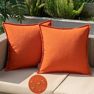 EMEMA Outdoor Kissen Wetterfest Kissenbezug Wasserfest Sofakissen Wasserdicht Dekokissen 40x40 cm Kissenbezüge Dekorativ Kissen Kissenhülle aus Polyster 2er Set für Garten Sofa Wohnzimmer Bett Orange