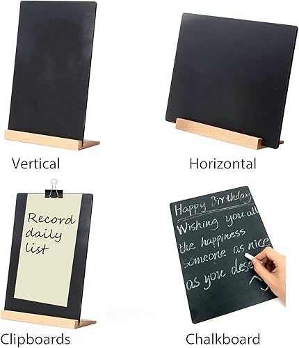 Miniatura 2 de NEWNEWSHOW Paquete de 2 pizarras de mesa de 8.7 x 12 pulgadas con soporte de madera, letreros de tienda, soporte de menú, tablero de mensajes,
