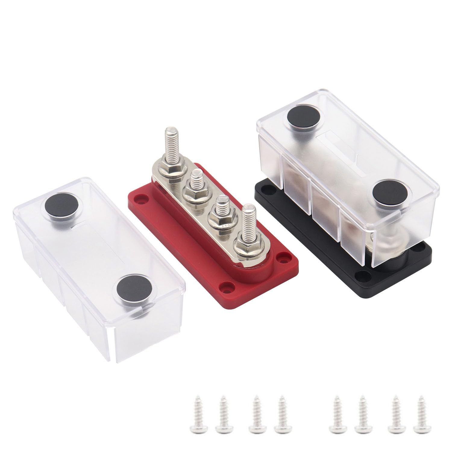300A Bus Bar Power Distribution Block 4 x 5/16" (M8) Terminal Studs 48V DC Positive & Ground Busbar Terminal Block wtih Cover for Marine Automotive RV Boat