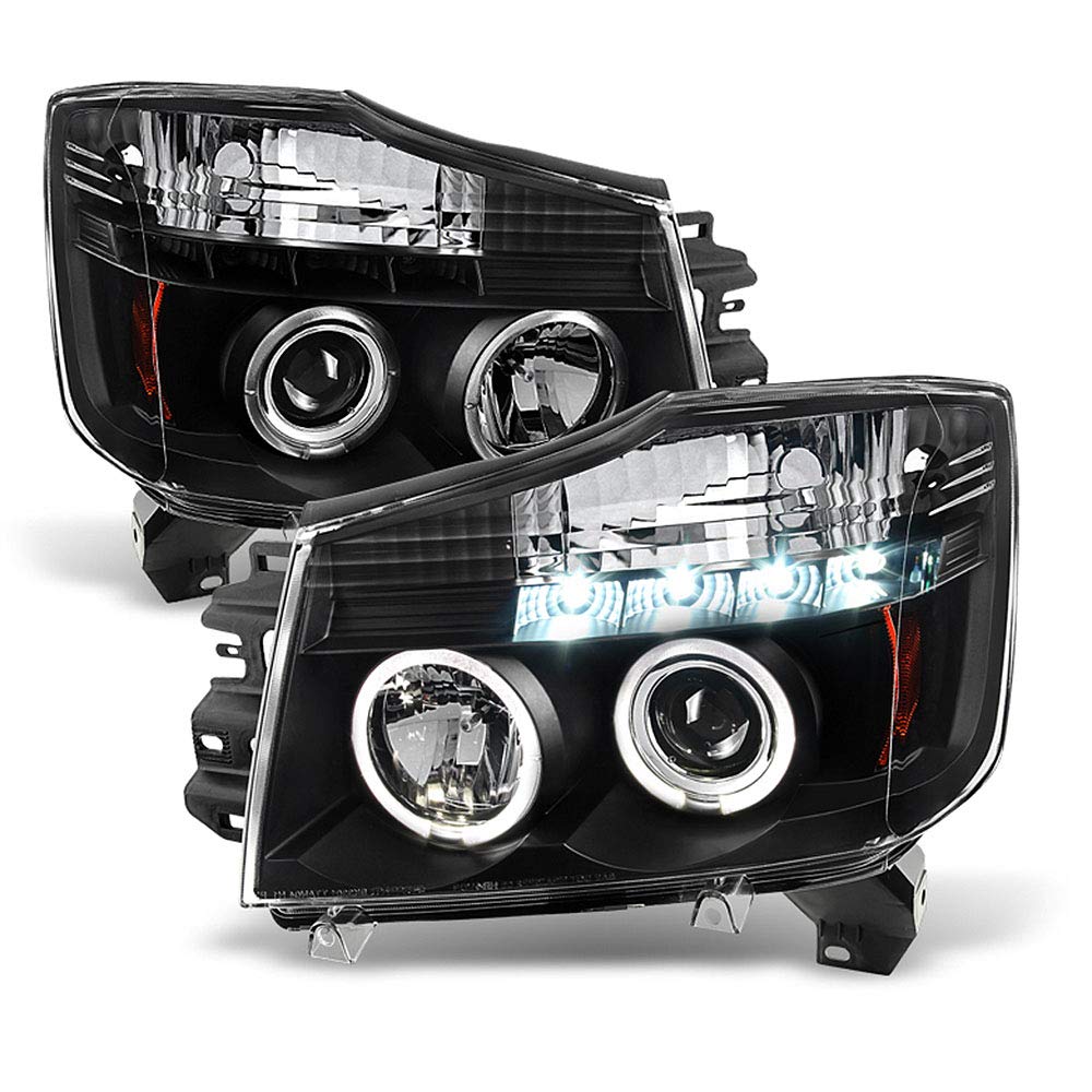 ACANIIFor 2004-2015 Nissan Titan 04-07 Armada LED Dual Halo Black Housing Projector Headlights Headlamps Left+Right