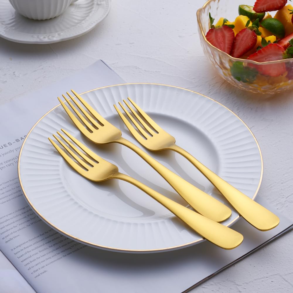 Matte Gold Dinner Fork Set, GoGeiLi 8.0-inch Stainless Steel Satin Finish Fork Silverware, Gold Flatware Table Fork Set of 6, Dishwasher Safe — Amazon image 3