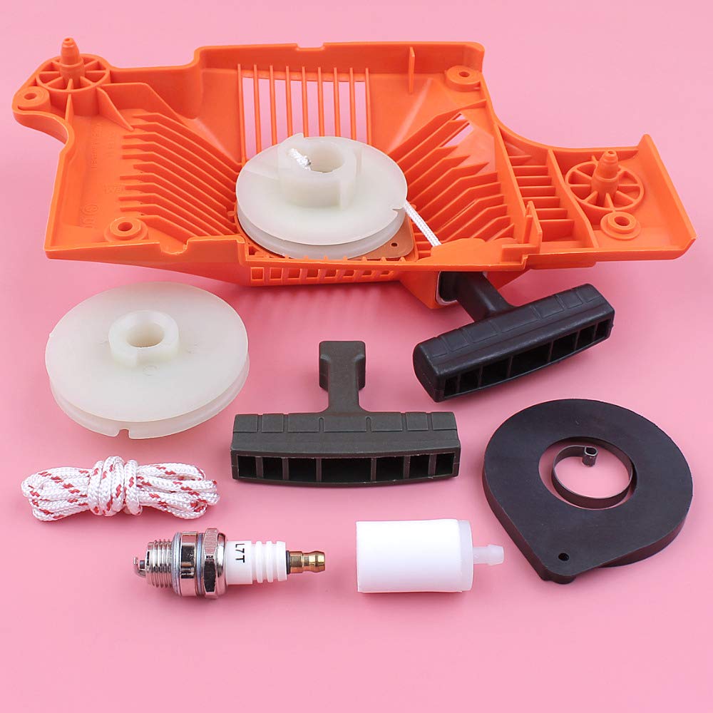 Kit de 7 Piezas de polea de Arranque, Cuerda, Mango, Resorte, Filtro de Combustible, bujías, Piezas de Repuesto for Motosierra 50, 51 y 55.
